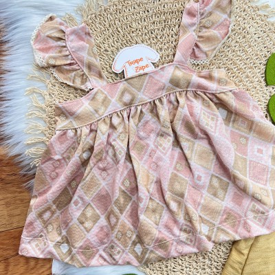Conj. Batinha Losangos Florais e Short - Palha